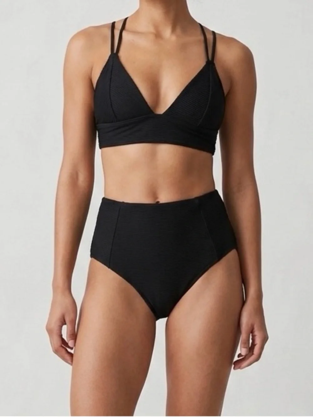 Black High-Waist Ribbed Bikini Set - Women
